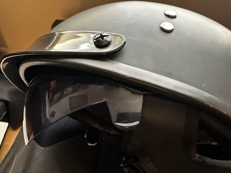 “BOSS” vintage style open face half-helmet, matt black with internal sunscreen visor