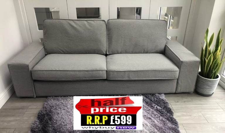 RRP:£499 IKEA KIVIK THREE SEATER TIBBLEBY LIGHT GREY FABRIC SOFA LONDON DELIVERY (DFS)