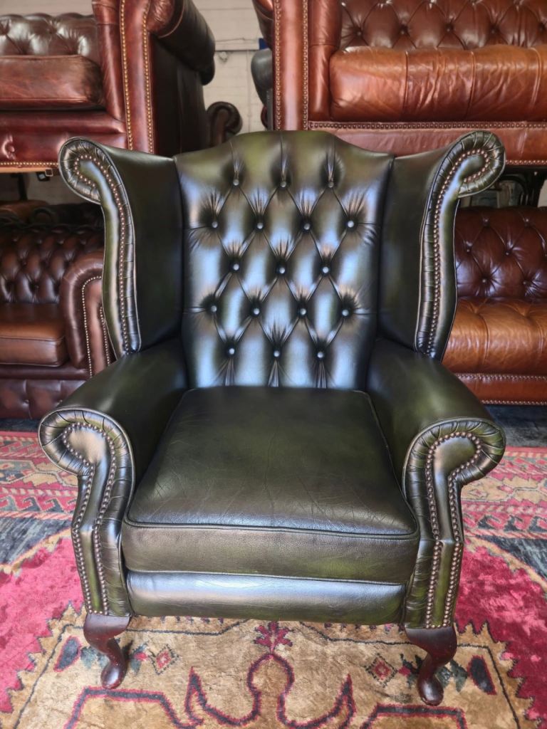 Antique Green Chesterfield Queen Anne 