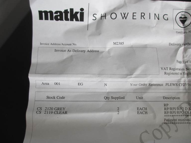 MATKI SHOWER DOOR SEAL SIDE AND BOTTOM NEW