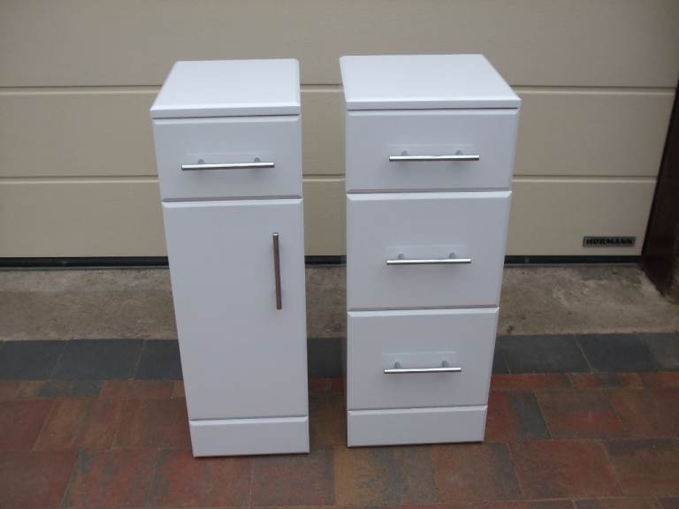 Pair of White Bathroom Cabinets - Very Good Condition