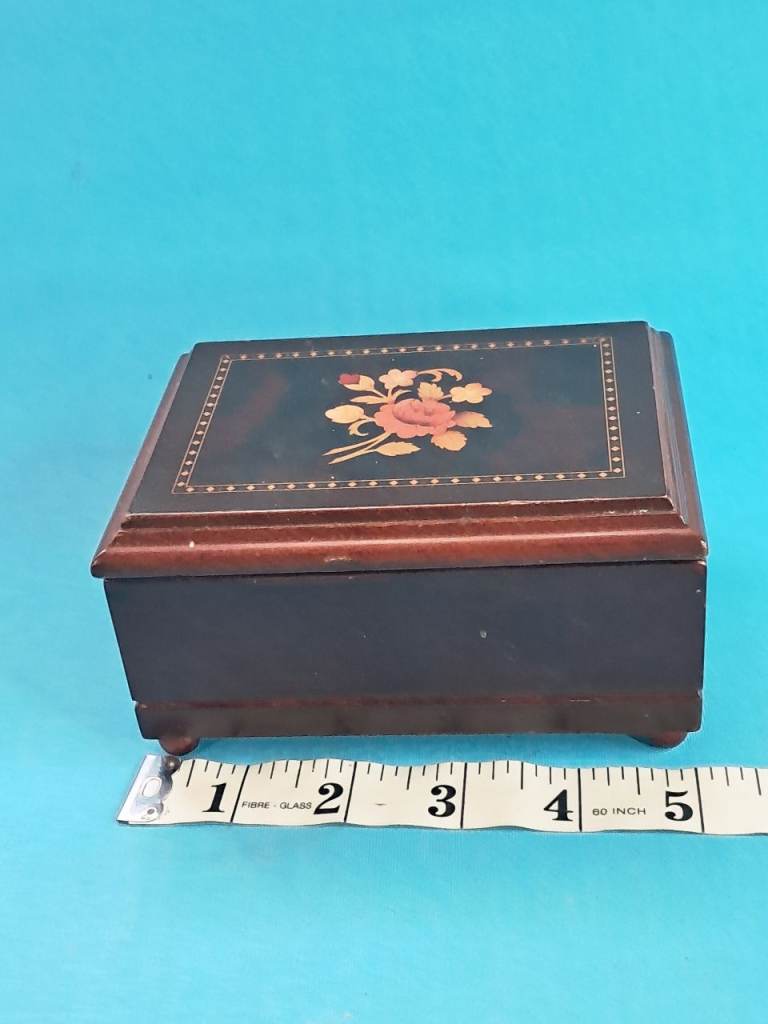 Small  vintage Wooden Inlaid Jewellery Box with Mirror