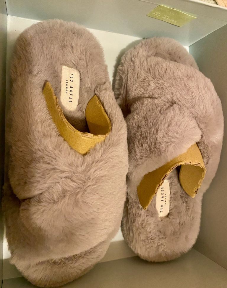 Ted Baker faux fur cross over slippers size 38 or 5