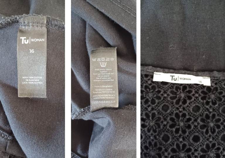 Stretchy Black Lace Accent Ladies Sleeveless Top TU Size 16