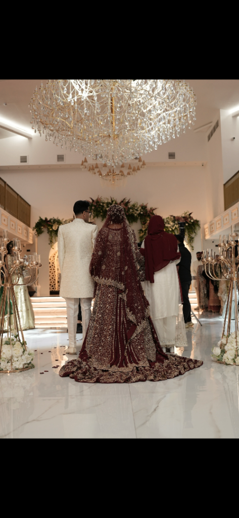 Maroon & gold bridal lengha 