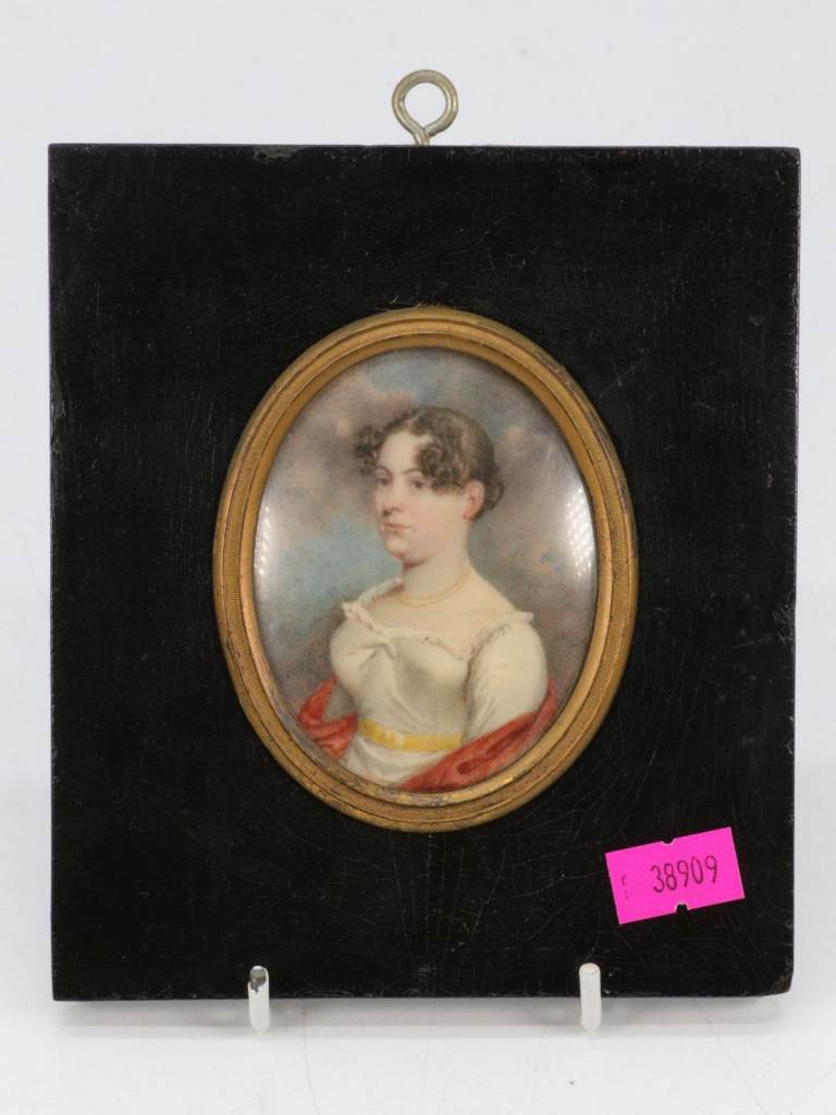 Antique framed portrait of a young lady dated and named to the reverse and dated 1790 - 7.5 x 6cm 