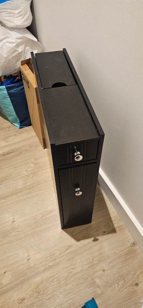 Slim Black Wooden Bathroom Storage Cabinet with Drawers