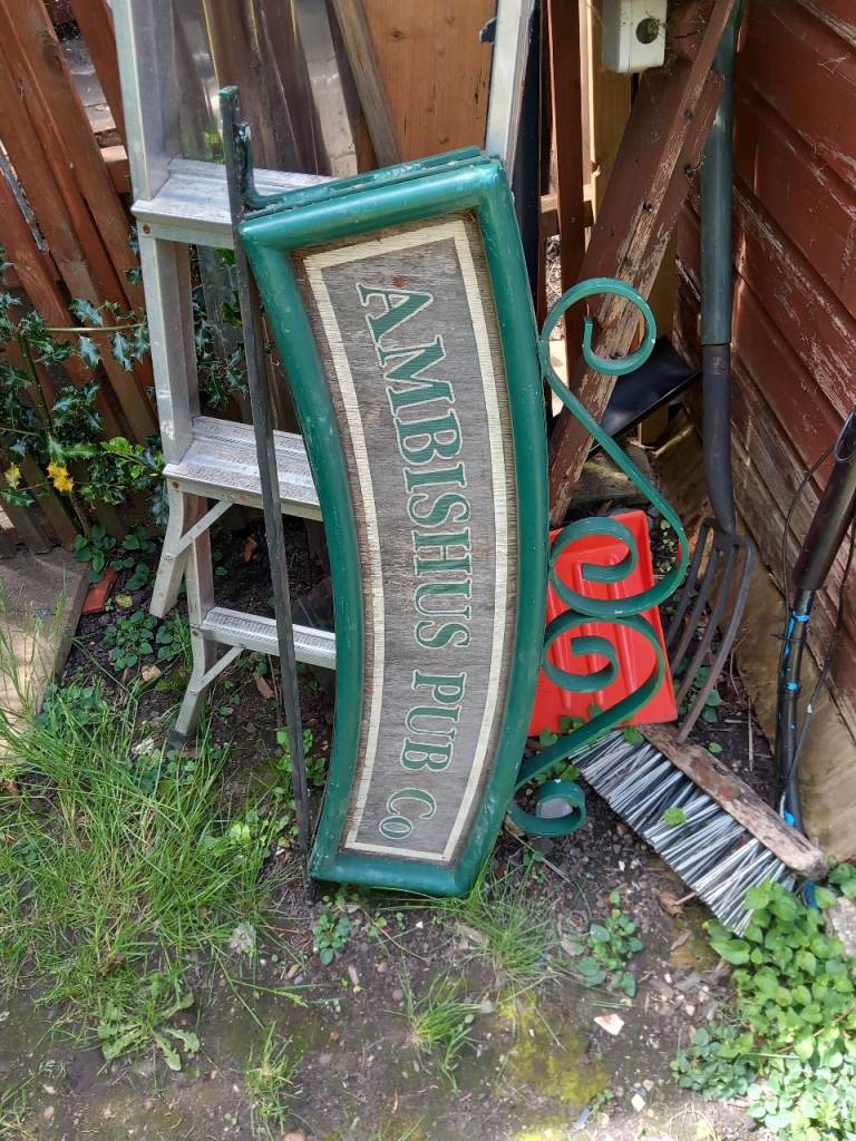 Vintage Green Metal Pub Sign - 'Ambishus Pub Co'