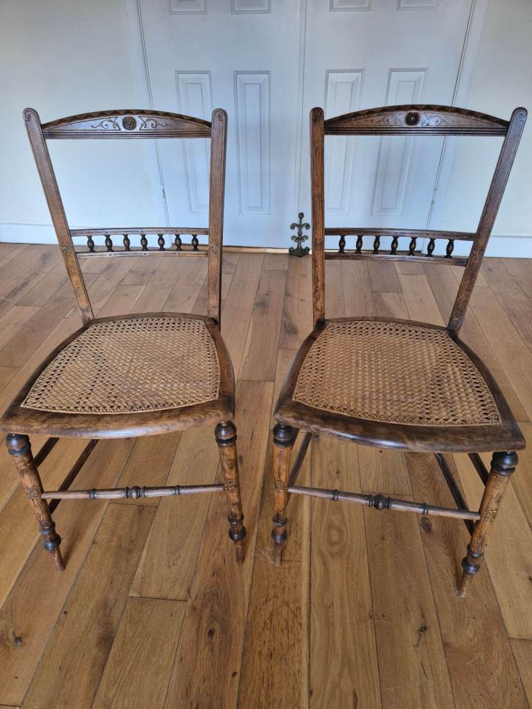 Pair of Edwardian bedroom chairs with gold carved inlays