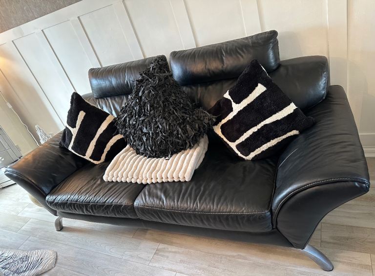 Dfs real leather sofa , 1 armchair & footstool 