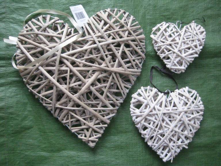 Three Wickerwork Hearts to Hang as Wall Ornaments: Individual Prices OR All 3 for £5.00