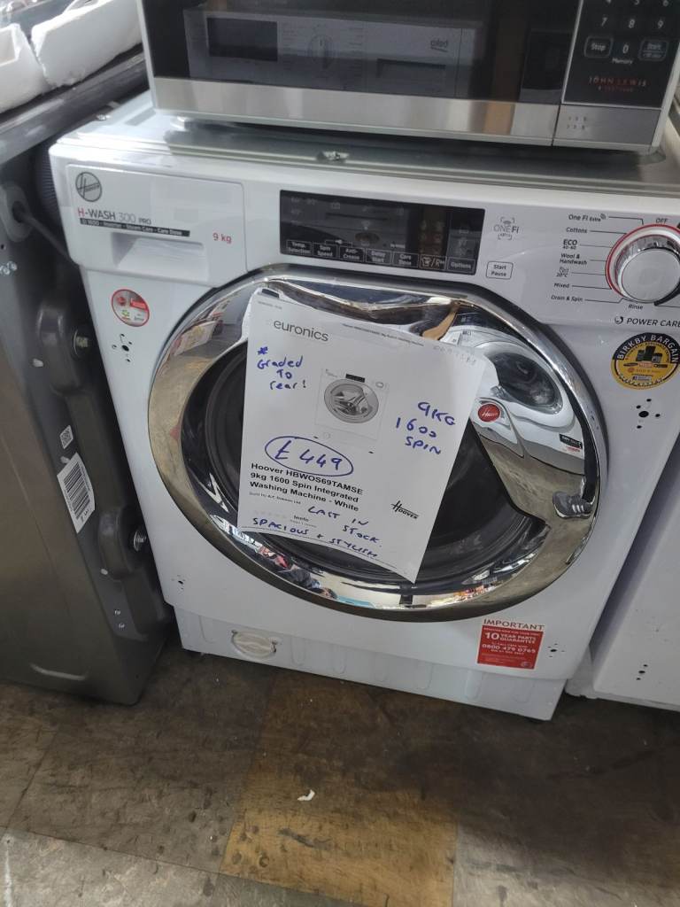  HOOVER H WASH 300 PRO 9KG 1600RPM INTEGRATED WHITE WASHER-RAPID CYCLES-LAST ONE
