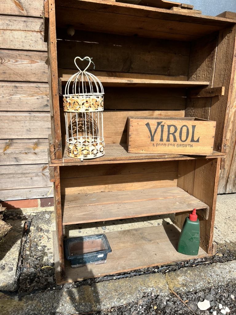 vintage rustic original wood crate industrial shelf unit retail prop 