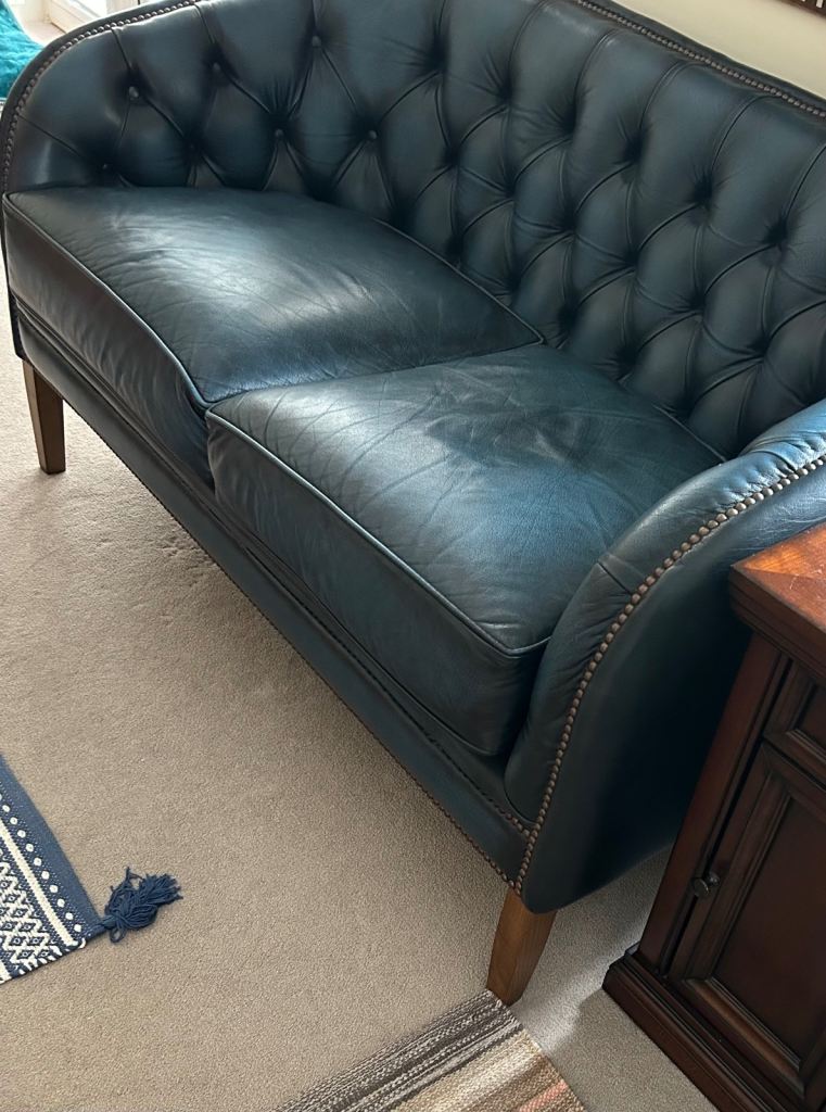 Green Leather Chesterfield Two Seater Sofa
