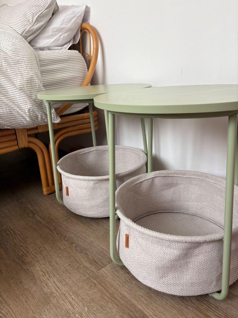 2 basket sage green bedside tables overall great condition, see comments on photos for information