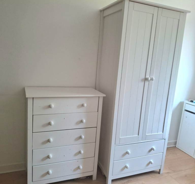 White Wardrobe and Chest of Drawers Set