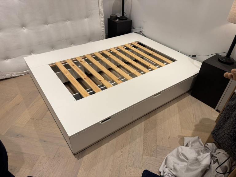 FREE DELIVERY IKEA NORDLI WHITE KINGSIZE BED FRAME WITH DRAWERS GREAT CONDITION