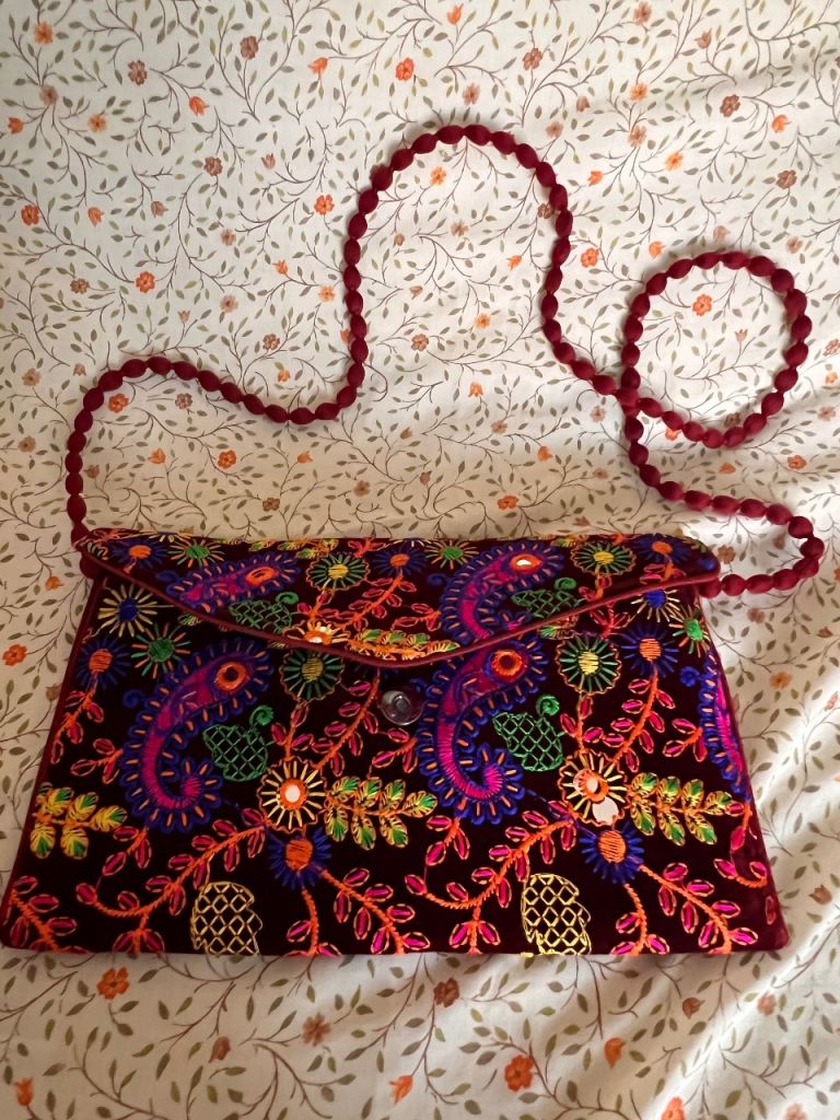 Multicoloured embroidered purse with strap  Size 11” X 7.5” New