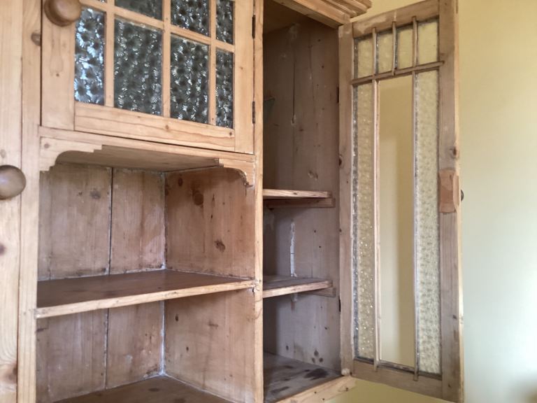 Solid Pine Wall-Mounted Kitchen Cabinet with Glass Doors