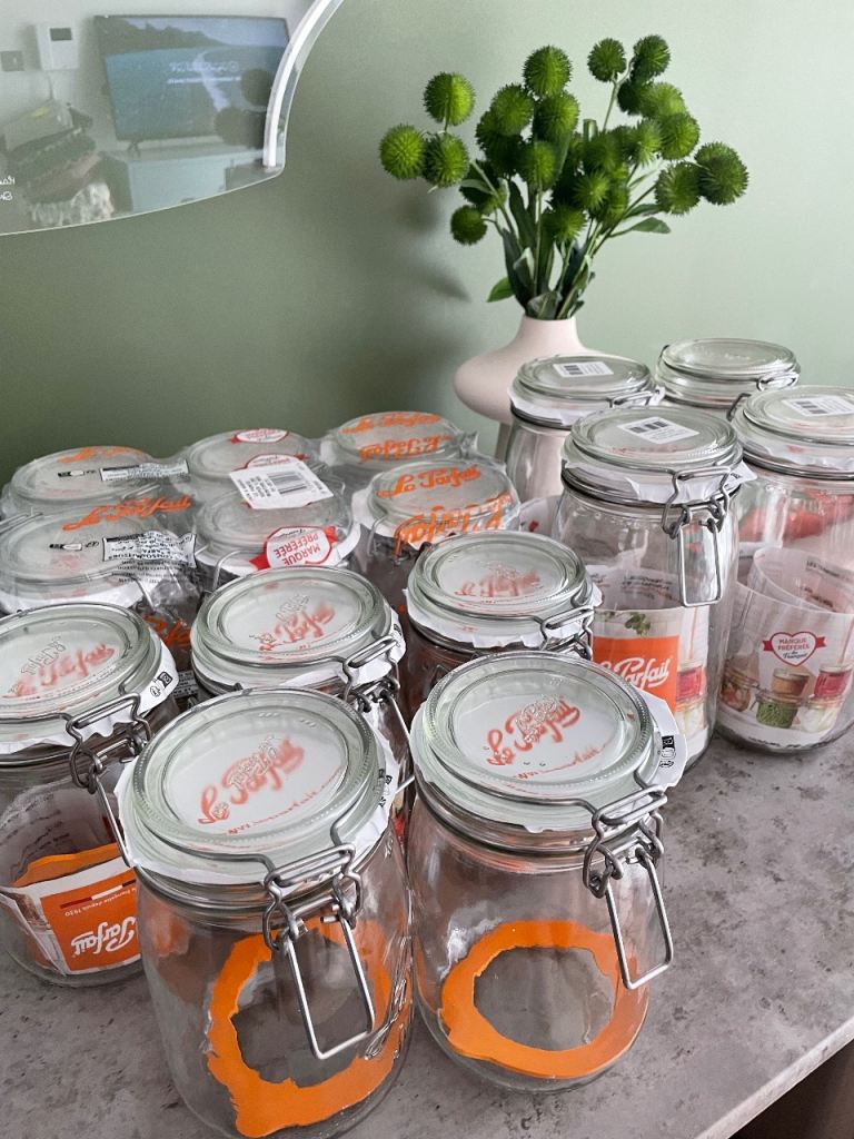 Brand New Le Parfait Clip Top Glass Jars Bundle x15 – 1L & 1.5L – Pantry / Preserving / Pickling