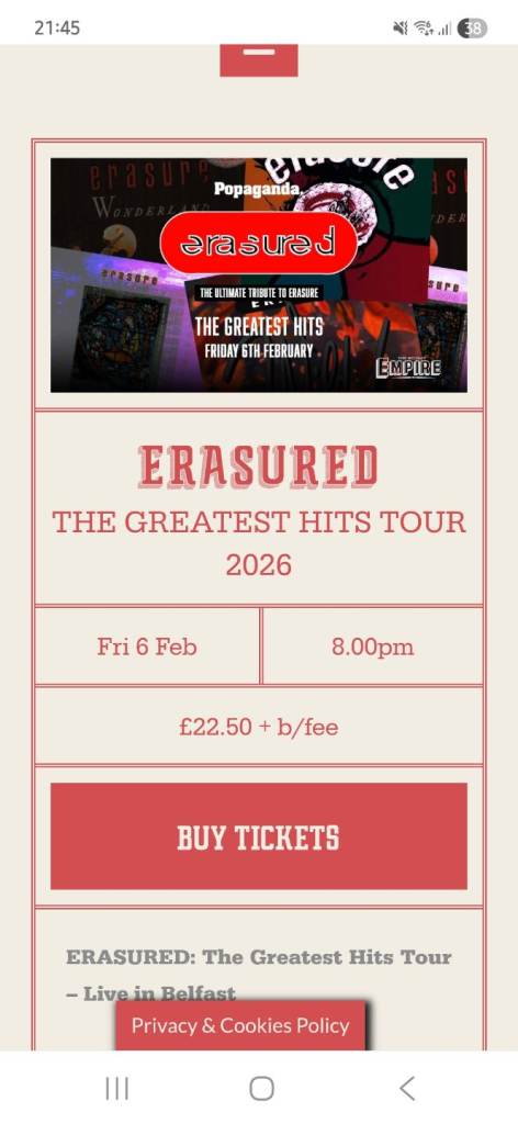 Erasured at the Empire 2 tickets