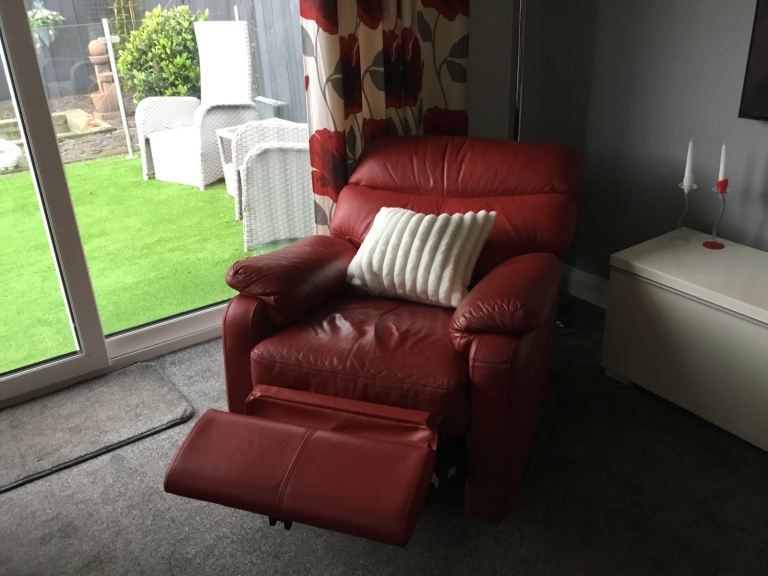 Comfy Red Leather Sofa & Armchair Set with Recliner Function | in ...