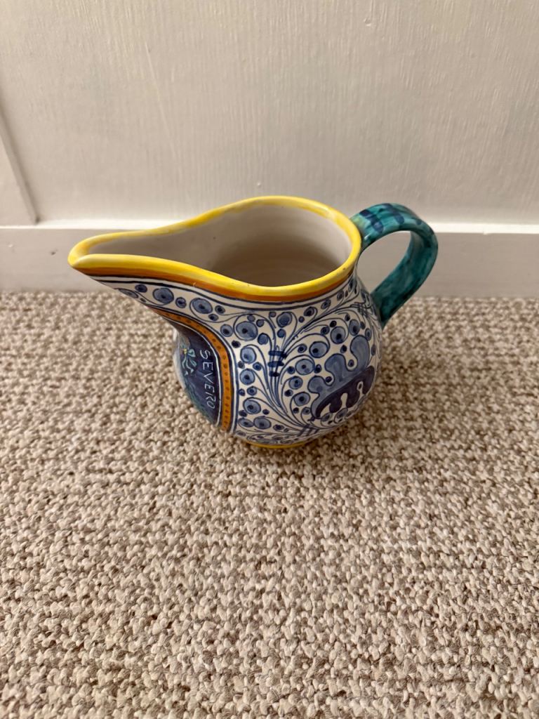 Hand-painted Deruta Italian Majolica pottery pitcher - jug