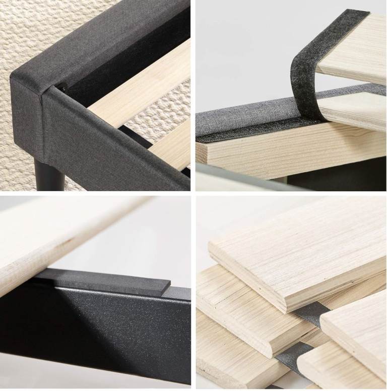 Double Bed Frame, Upholstered Platform Bed with Diamond Tufted Headboard