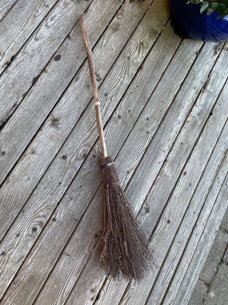 Vintage besom witches broom in good condition wooden handle birch brush