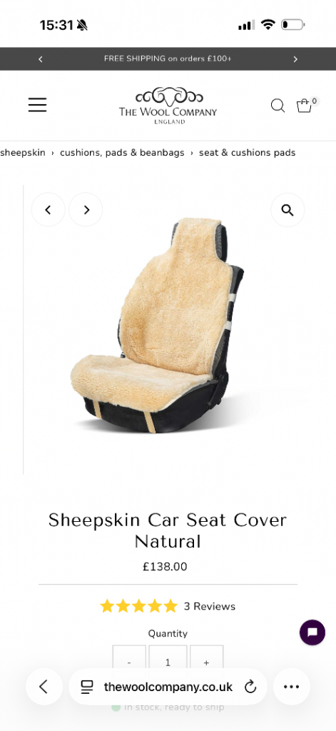 Genuine sheepskin car seat cover 