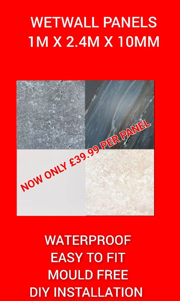 SALE 1m x 2.4m x 10mm wetwall super panel bathroom kitchen hall mediawalls salons hairdresser