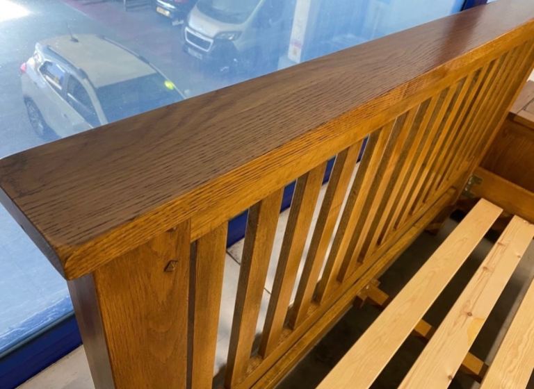 Solid Oak King Size Bed with Bedsides, Mirror and Tall Boy Chest of Drawers