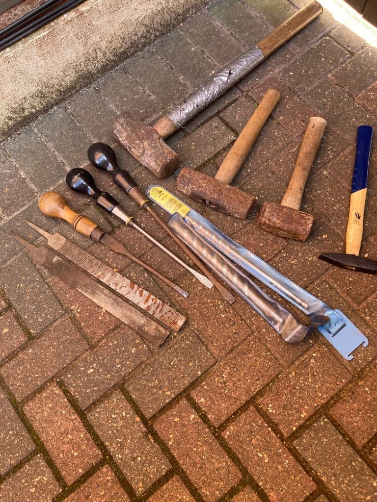 Assorted Tools, Lump Hammers, Screwdrivers, Files, Masonry Drill Bits.