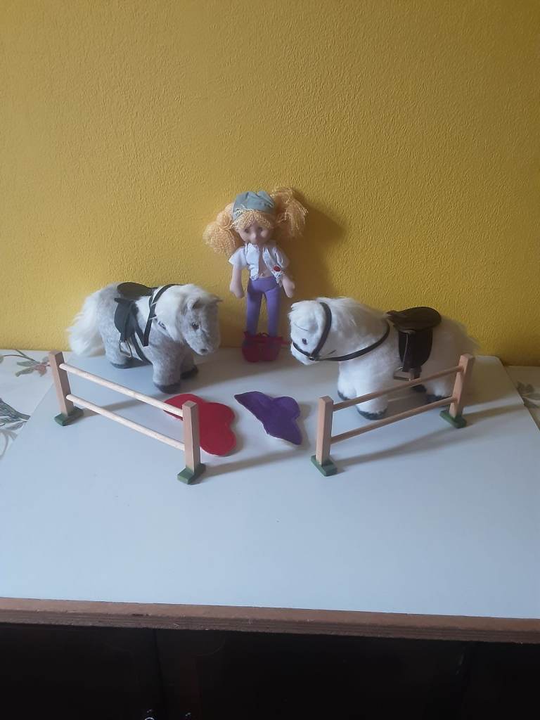 Early learning Centre  doll and her two soft ponies 