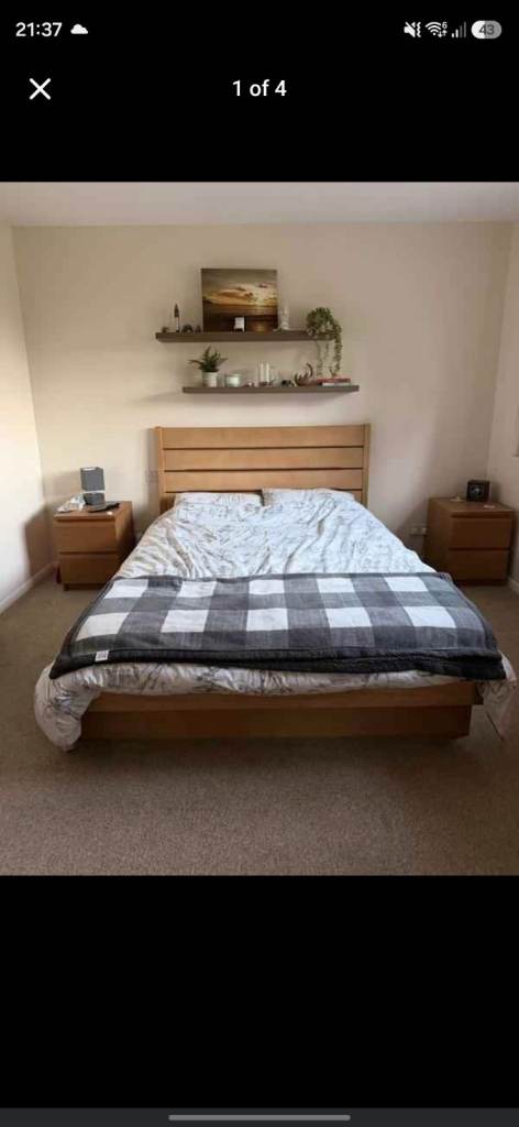 SOLID WOOD Double Bed Frame with Ottoman Storage – Great Condition