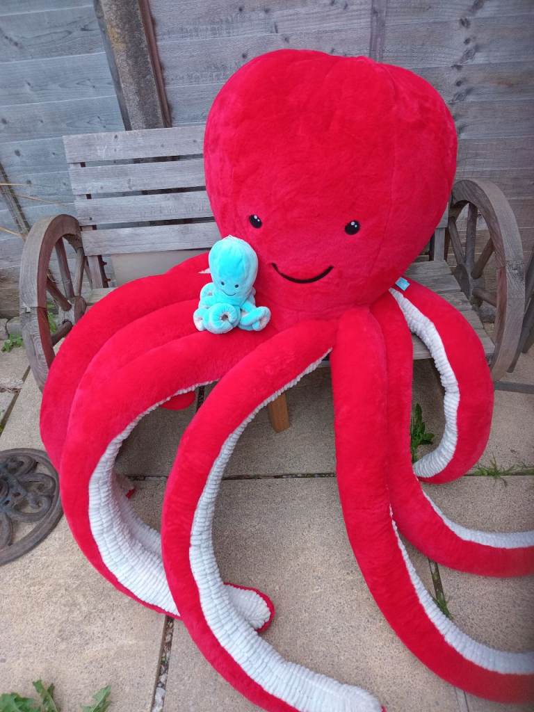 Large Red Octopus Plush Toy with baby Blue Octopus