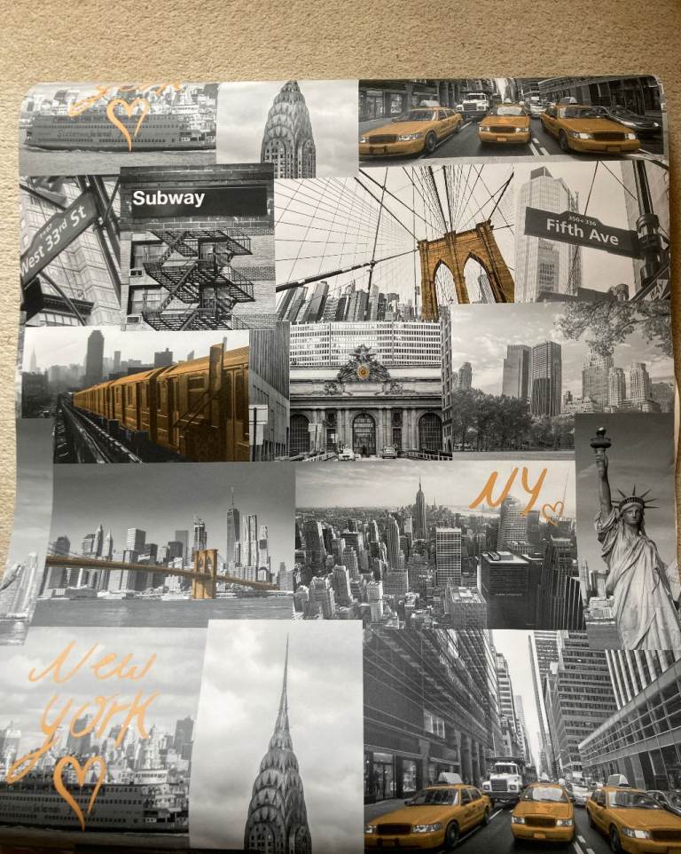 'Nostalgic' New York City collage wallpaper - Grey/black/ yellow/gold