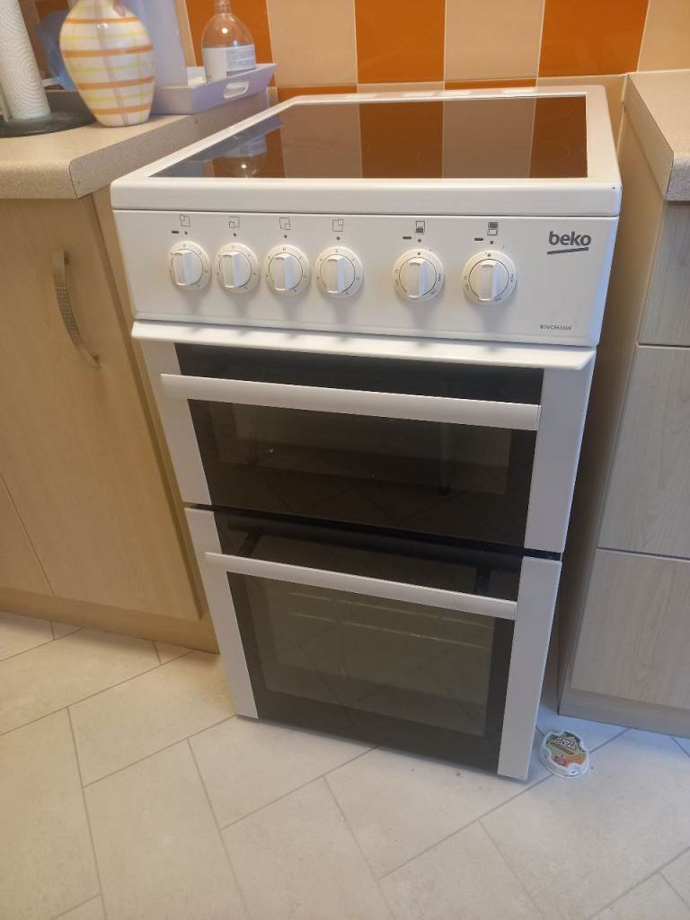 Beko KDVC563AW 50cm Wide Double Oven Electric Cooker with Ceramic Hob - White 