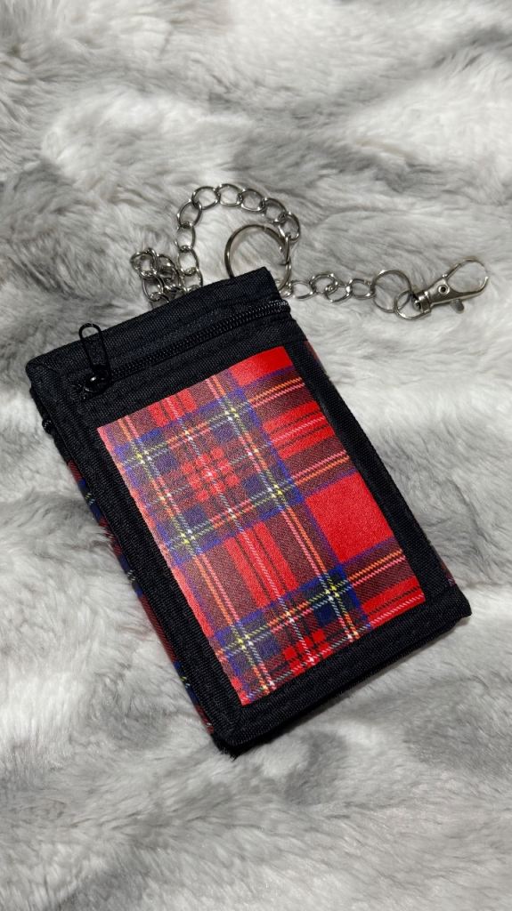 Red Tartan Velcro wallet with chain clip NEW