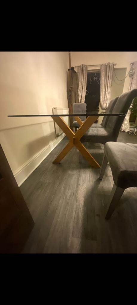 Large glass table and 4 chairs 