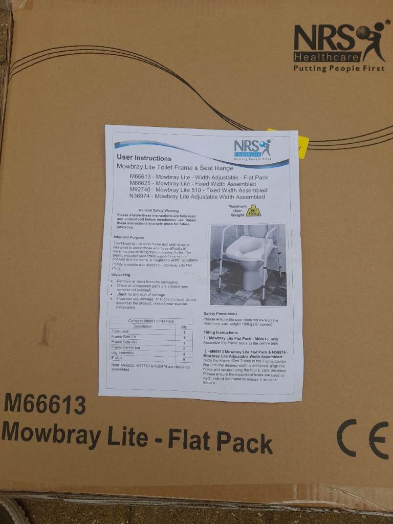NRS Healthcare Mowbray Lite Toilet Frame & Seat - Flat Pack, Used