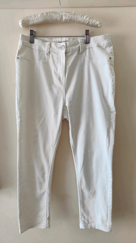 Brand New Spirit at M&Co White Cotton Stretchy Trousers Size 12 Immaculate 