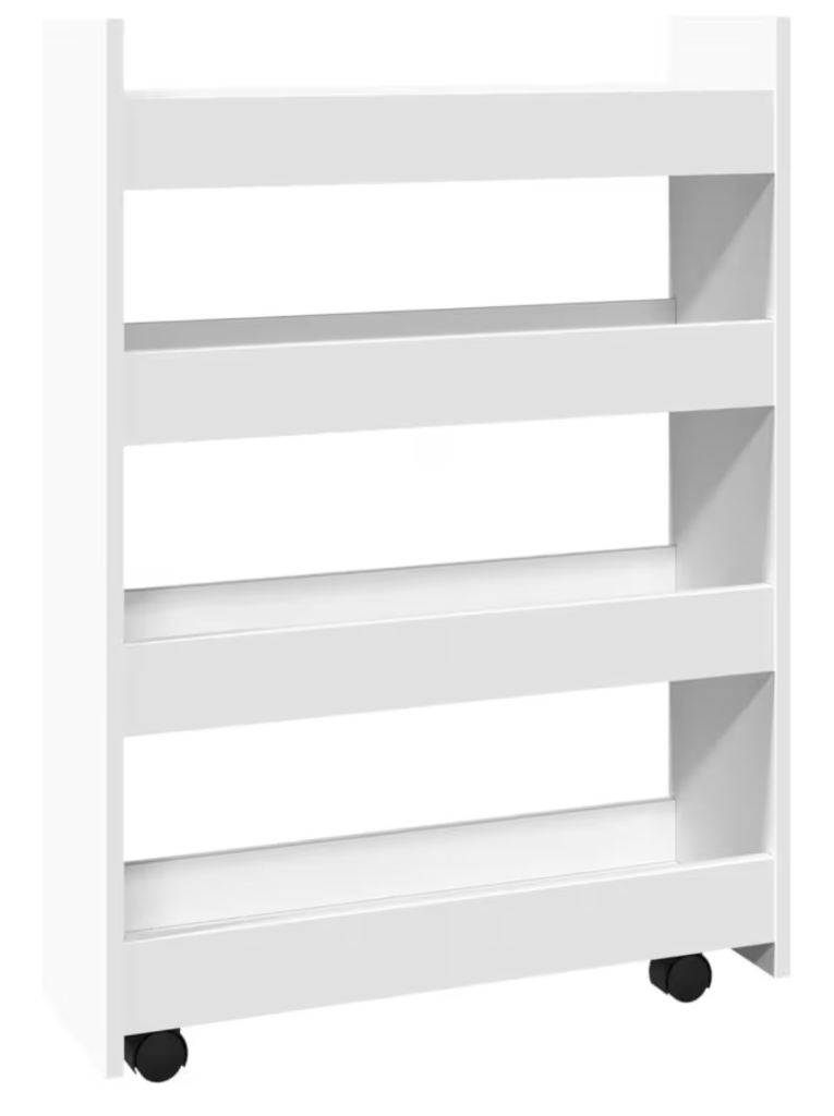 2 available - Narrow Storage Trolley 4 Tier Bookcase Shelf White - Slim Rolling Cart BNIB
