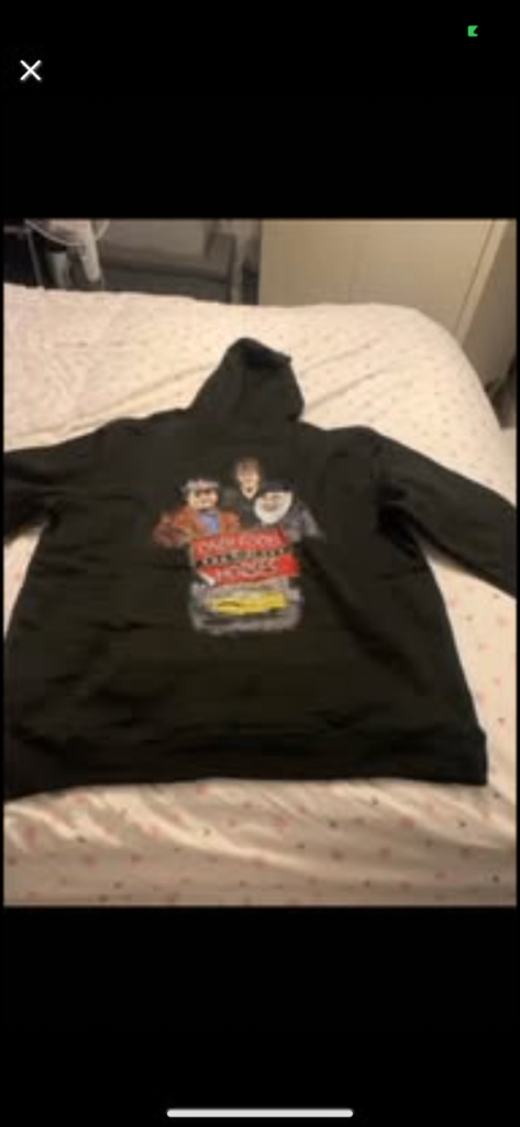 Black hoodie. Only fools and horses logo on the back