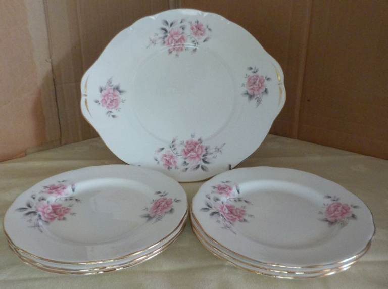 Duchess Bone China Cake Plate & 6 Side Plates
