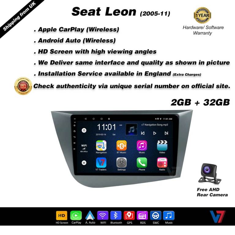 Seat Leon 2005-11 CARPLAY Android Auto HD Screen Head Unit GPS Stereo LCD Panel V7