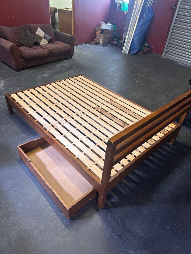 Wooden Double Bed - With Under Bed Draws 