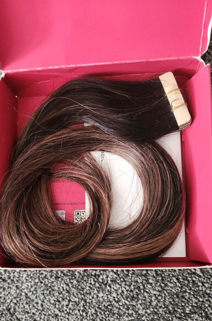 Moresoo Human Hair Tape in Extensions Balayage Black Ombre to Dark Brown