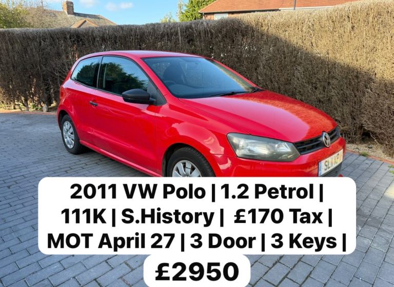 2011 VW Polo | 1.2 Petrol | 111K | S.History |  £170 Tax | MOT April 27 | 3 Door | 3 Keys | 1 Owner