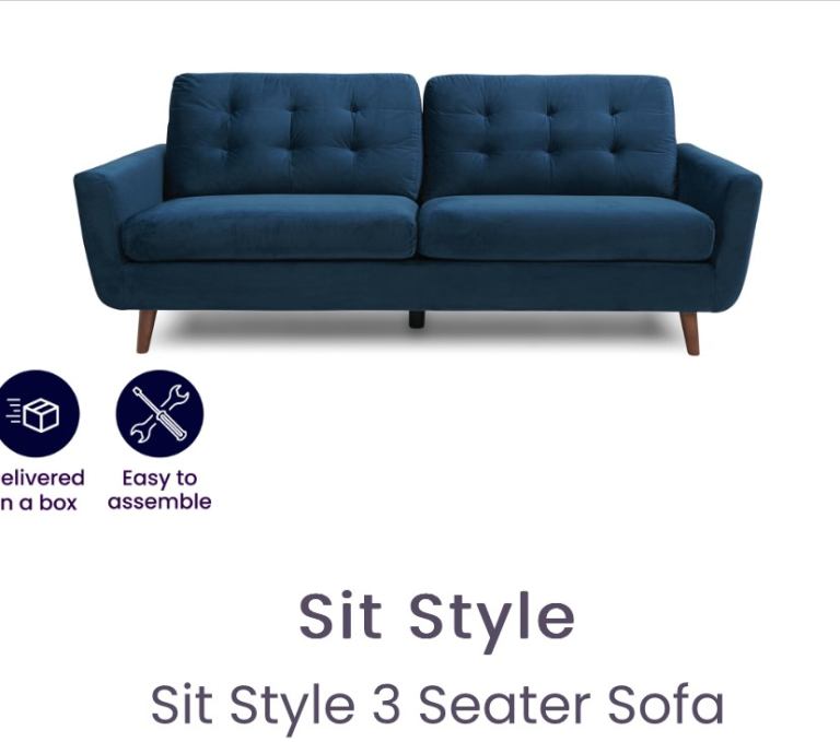 Navy blue velvet 3 seater sofa 